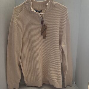 Perry Ellis Men's Beige Ribbed Zip-Up Sweater